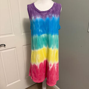 Chaser Terrycloth Tie Dye Tank Dress Pockets Size L EUC